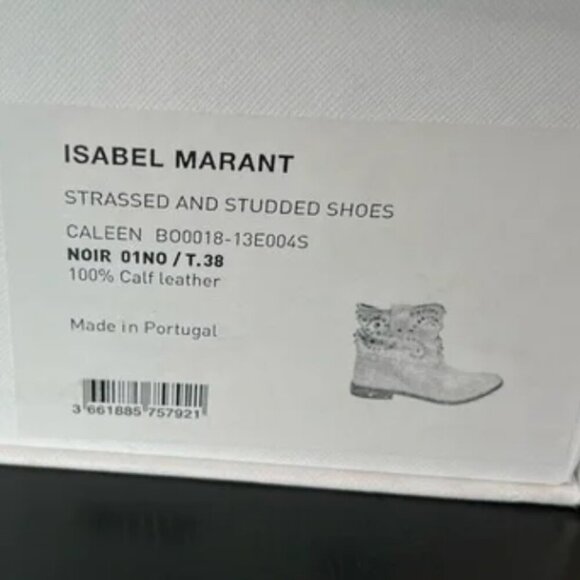 Isabel Marant Caleen Ankle Boots Distressed Leather Heeled Booties Black Size 38 - Picture 12 of 13